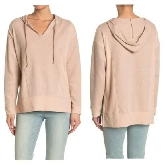 NWT Melloday Waffle Knit Pullover Hoodie Light Blush Pink Hi Low Size S $30 X125 - Picture 1 of 1